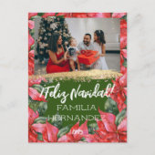 Feliz Navidad Familie Foto Waterverf Poinsettia Feestdagenkaart (Voorkant)