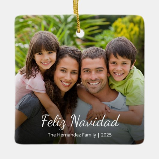 Feliz Navidad Familie Spaanse Kerstmis Foto Keramisch Ornament (Voorkant)