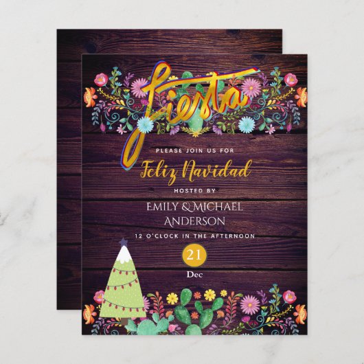 Feliz Navidad Feest Paars Gouden Budget Cactussen (Voorkant / Achterkant)