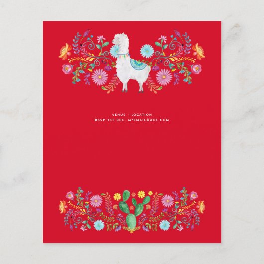 Feliz Navidad Feest Uitnodiging Folk Bloemen Ezel (Achterkant)