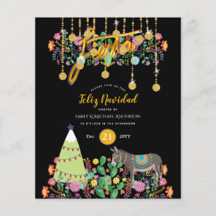 Feliz Navidad Feest Uitnodiging Folk Bloemen Ezel