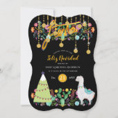 Feliz Navidad Feest Uitnodiging Folk Bloemen Lama (Voorkant)