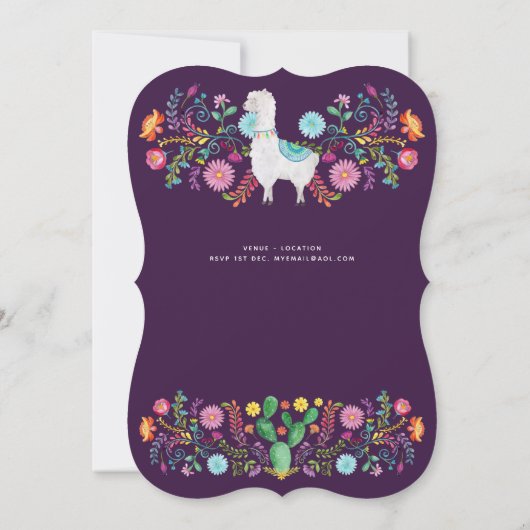 Feliz Navidad Feest Uitnodiging Folk Bloemen Lama (Achterkant)