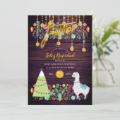 Feliz Navidad Feest Uitnodiging Folk Bloemen Lama (Staand voorkant)