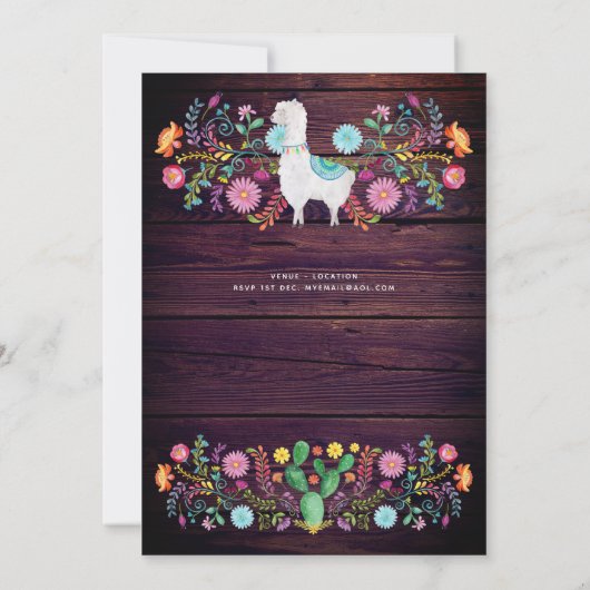 Feliz Navidad Feest Uitnodiging Folk Bloemen Lama (Achterkant)