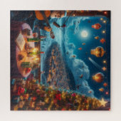 Feliz Navidad Feestelijke Gitaarspeler Kuststad Legpuzzel (Horizontaal)