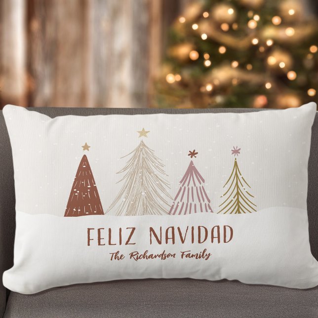 Feliz Navidad Feestelijke kerstbomen Kussen (Creator heeft geüpload)