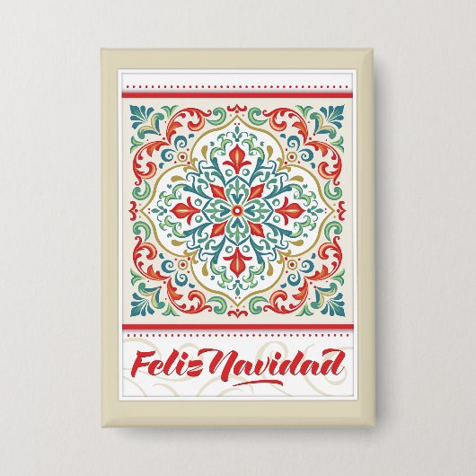 Feliz Navidad Feestelijke Mexicaanse Tegel Vrolijk Button (Voorkant)