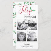 Feliz Navidad Festive Holly Drie foto's Feestdagenkaart (Voorkant / Achterkant)