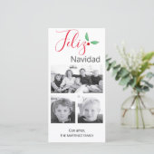 Feliz Navidad Festive Holly Drie foto's Feestdagenkaart (Staand voorkant)