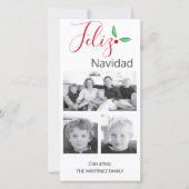 Feliz Navidad Festive Holly Drie foto's Feestdagenkaart (Voorkant)