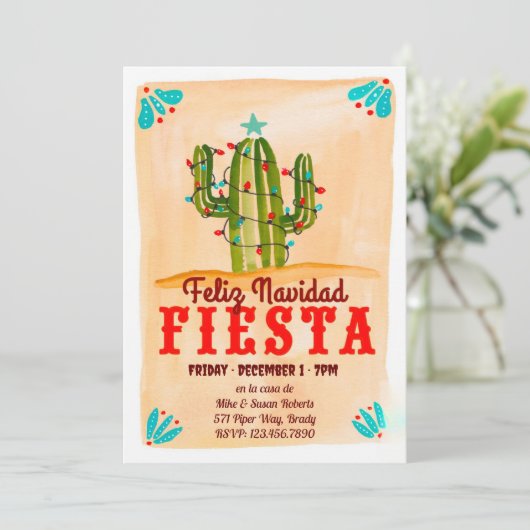 Feliz navidad Fiesta Cactus op Chalkboard Invitati Kaart (Staand voorkant)