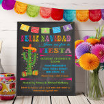 Feliz navidad Fiesta Cactus op het karton Kaart<br><div class="desc">Ole',  vieren de kerstMexicaanse stijl met deze kleurrijke en leuke Feliz Navidad-kerstuitnodiging met een cactus met kerstverlichting en sombrero. Biedt een kleurrijke banner Papel Picado tegen een achtergrond van een bord. Door McBooboboe getekende illustratie</div>