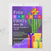 Feliz Navidad Fiesta Green Cactus op Paars Kaart (Voorkant)