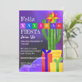 Feliz Navidad Fiesta Green Cactus op Paars Kaart (Staand voorkant)