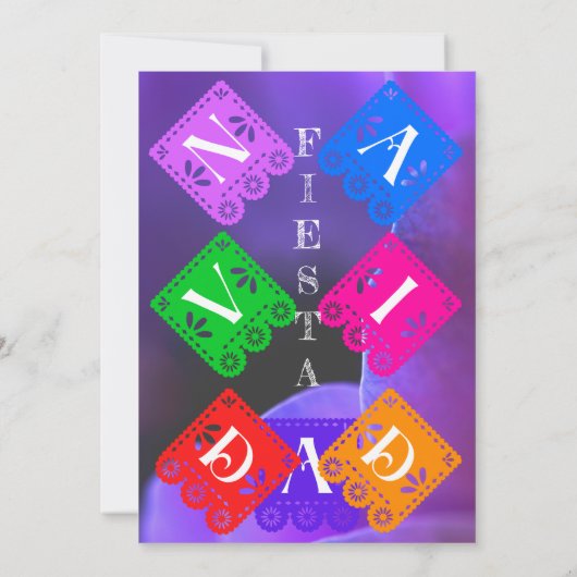 Feliz Navidad Fiesta Green Cactus op Paars Kaart (Achterkant)