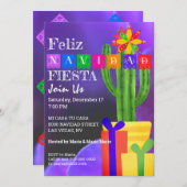 Feliz Navidad Fiesta Green Cactus op Paars Kaart (Voorkant / Achterkant)
