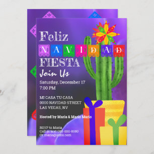 Feliz Navidad Fiesta Green Cactus op Paars Kaart
