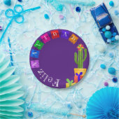 Feliz Navidad Fiesta Green Cactus op Paars Papieren Bordje (Feest)