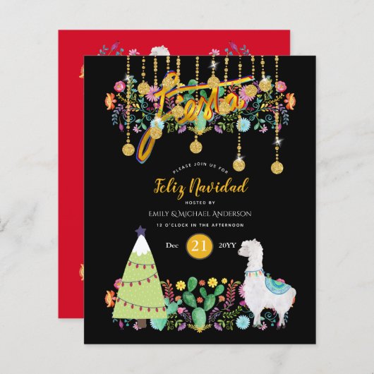Feliz Navidad Fiesta Invitation Folk Flower BUDGET (Voorkant / Achterkant)