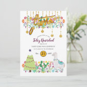 Feliz Navidad Fiesta Invitation Folk Flowers Llama Kaart (Staand voorkant)