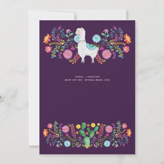 Feliz Navidad Fiesta Invitation Folk Flowers Llama Kaart (Achterkant)