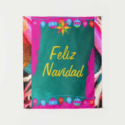 Feliz Navidad Fiesta op roze en groen Wandkleed (Voorkant)