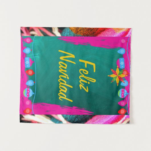 Feliz Navidad Fiesta op roze en groen Wandkleed (Voorkant (horizontaal))