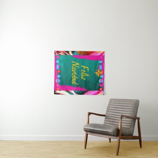 Feliz Navidad Fiesta op roze en groen Wandkleed (In Situ (horizontaal))