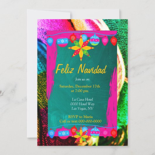 Feliz Navidad Fiesta op Roze en Groene Sarape Kaart (Voorkant)