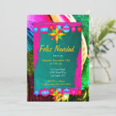 Feliz Navidad Fiesta op Roze en Groene Sarape Kaart (Staand voorkant)
