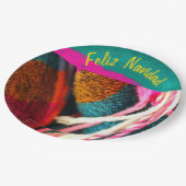 Feliz Navidad Fiesta op Roze en Groene Sarape Papieren Bordje (Gekanteld)