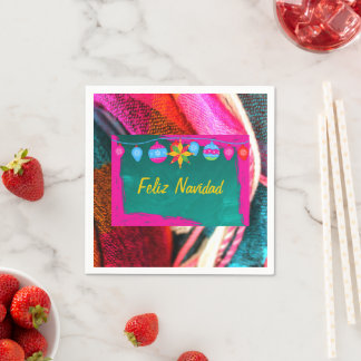Feliz Navidad Fiesta op Roze en Groene Sarape Servet