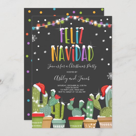 Feliz Navidad Fiesta - Uitnodiging voor kerstfeest (Voorkant / Achterkant)