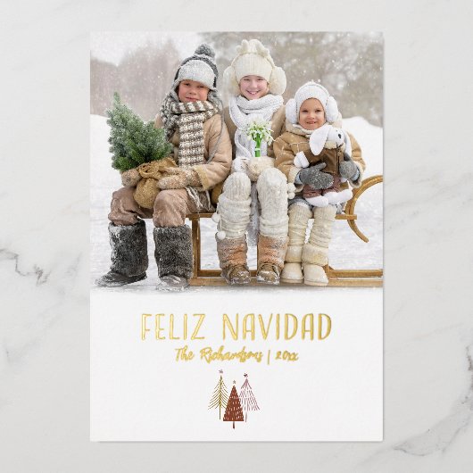 Feliz Navidad Foto Elegant Kerst Goud Script Folie Feestdagenkaart (Voorkant)