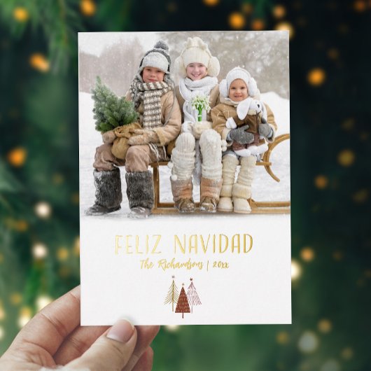 Feliz Navidad Foto Elegant Kerst Goud Script Folie Feestdagenkaart