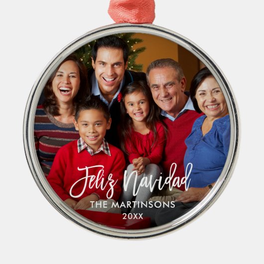 Feliz Navidad-foto penseelscript Metalen Ornament (Voorkant)