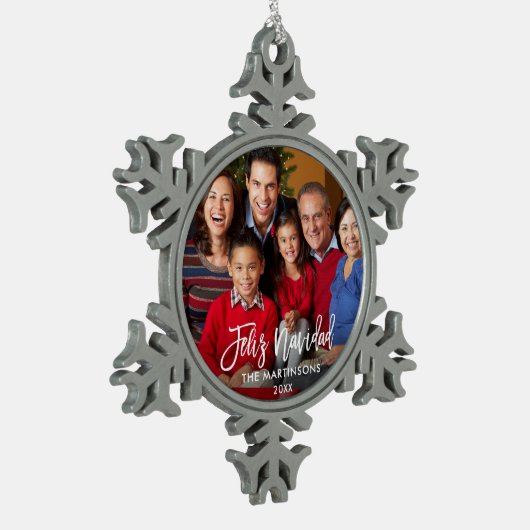 Feliz Navidad-foto penseelscript Tin Sneeuwvlok Ornament (Links)