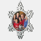 Feliz Navidad-foto penseelscript Tin Sneeuwvlok Ornament (Rechts)