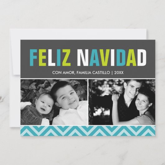 Feliz Navidad-foto van Vet en kleurrijk Feestdagenkaart (Voorkant)