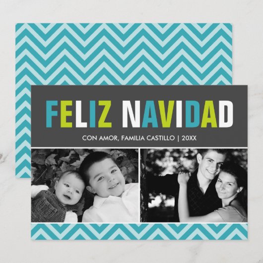 Feliz Navidad-foto van Vet en kleurrijk Feestdagenkaart (Voorkant / Achterkant)