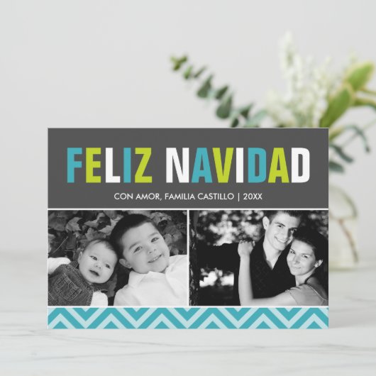 Feliz Navidad-foto van Vet en kleurrijk Feestdagenkaart (Staand voorkant)