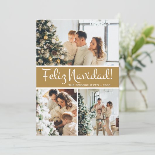Feliz Navidad Fotocollage Feestdagenkaart (Staand voorkant)