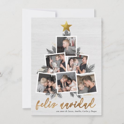 Feliz Navidad | Fotos forma del árbol de Navidad Feestdagenkaart (Voorkant)