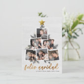 Feliz Navidad | Fotos forma del árbol de Navidad Feestdagenkaart (Staand voorkant)