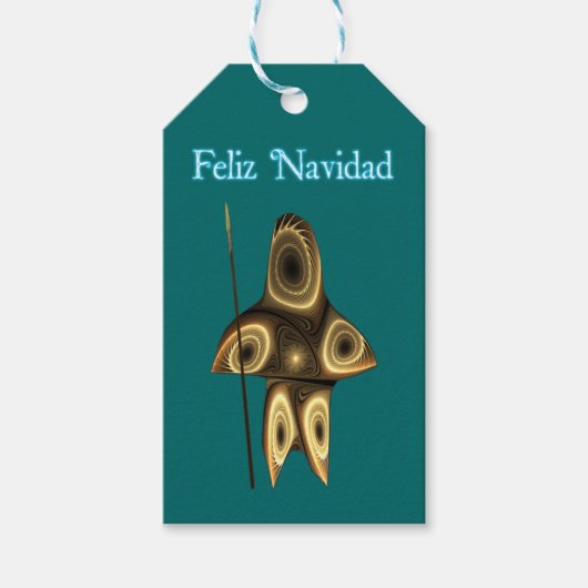 Feliz Navidad - Fractal Inuit Hunter Cadeaulabel (Voorkant)