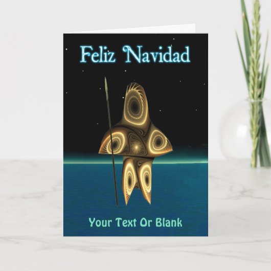 Feliz Navidad - Fractal Inuit Hunter Feestdagen Kaart (Voorkant)