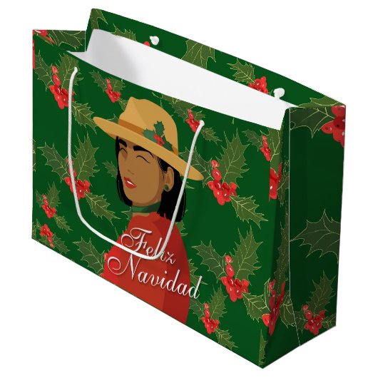 Feliz Navidad Gift Bag Groot Cadeauzakje (Voorkant Gekanteld)