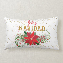 Feliz Navidad Gold Glitter Poinsettia Kussen