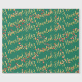 Feliz Navidad Gold schrijft kerstgroene bessen Cadeaupapier (Vlak)